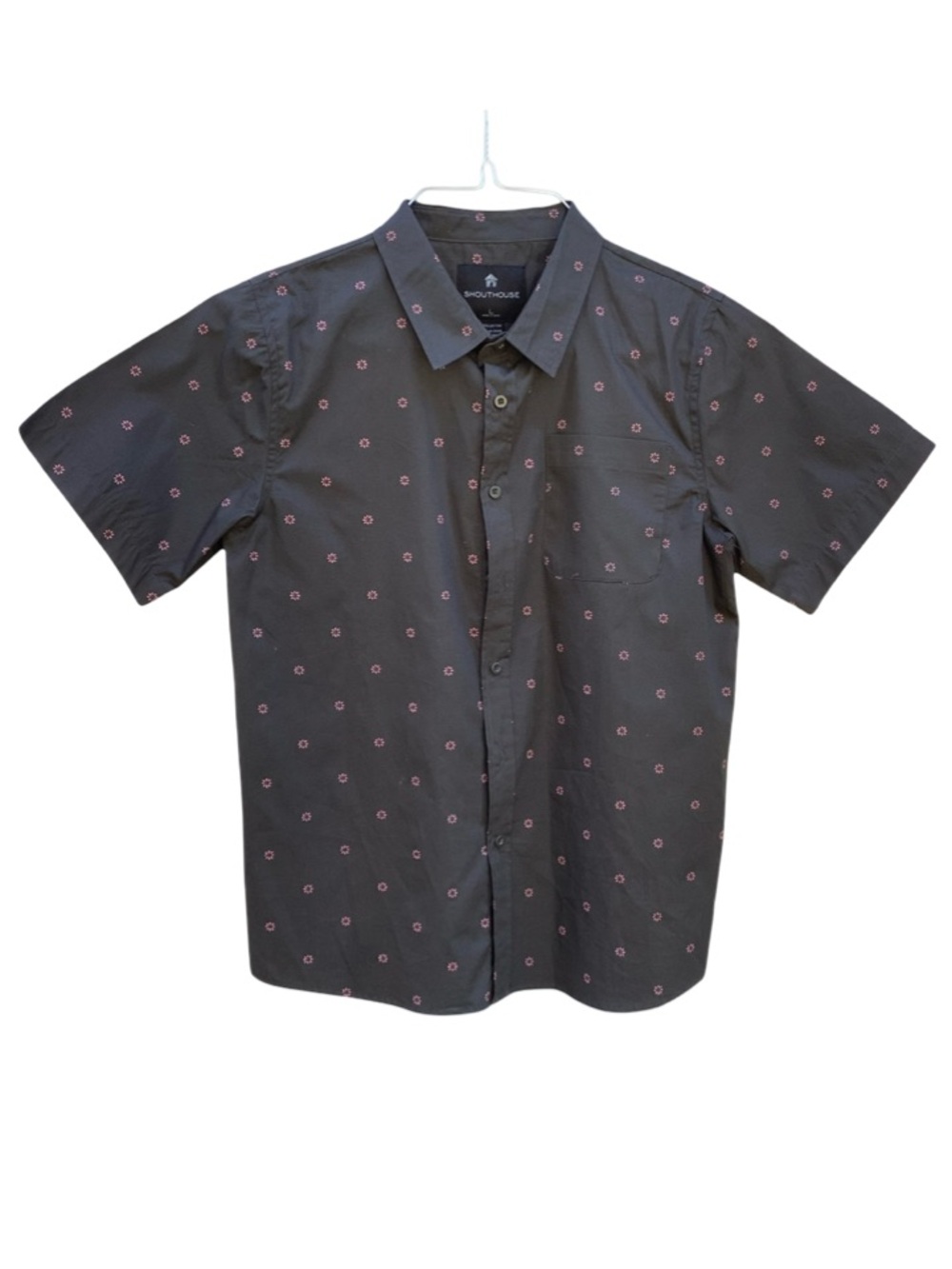 Shouthouse Youth Boys Short Sleeve Button Up Shirt Floral Print Gray Pink